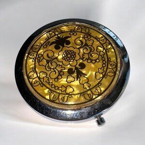 Vintage Double Sided Mirror Compact by Kaqiusha Gold and Silver Tone Round